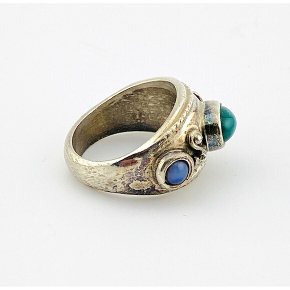 Blue and Green Onyx Sterling Silver Band Ring Size 7.5 Mexican Made Heavy 14 Gr - Picture 6 of 8